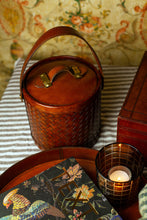 Load image into Gallery viewer, Brown Leather Basket Weave Ice Bucket w/Tongs