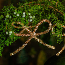 Load image into Gallery viewer, Gold Metal Rhinestone Bow Ornament, Set of 3