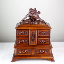Load image into Gallery viewer, German Black Forest Carved Jewelry Box with Bird Motif, 1880s