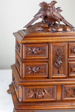 Load image into Gallery viewer, German Black Forest Carved Jewelry Box with Bird Motif, 1880s