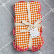 Load image into Gallery viewer, Orange Cotton Scalloped Napkins with Contrasting Stitched Edges, Set of 4