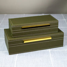 Load image into Gallery viewer, Green Vegan Leather Felt Lined Hinged Nesting Boxes, set of 2