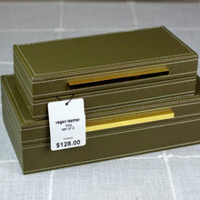 Load image into Gallery viewer, Green Vegan Leather Felt Lined Hinged Nesting Boxes, set of 2