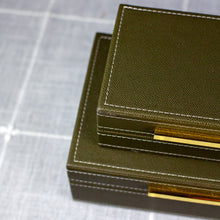 Load image into Gallery viewer, Green Vegan Leather Felt Lined Hinged Nesting Boxes, set of 2