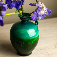 Load image into Gallery viewer, Pietra Handmade Ionian Blue & Green Drip Bud Vase with Handle