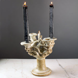 Handmade Pottery Candelabra White