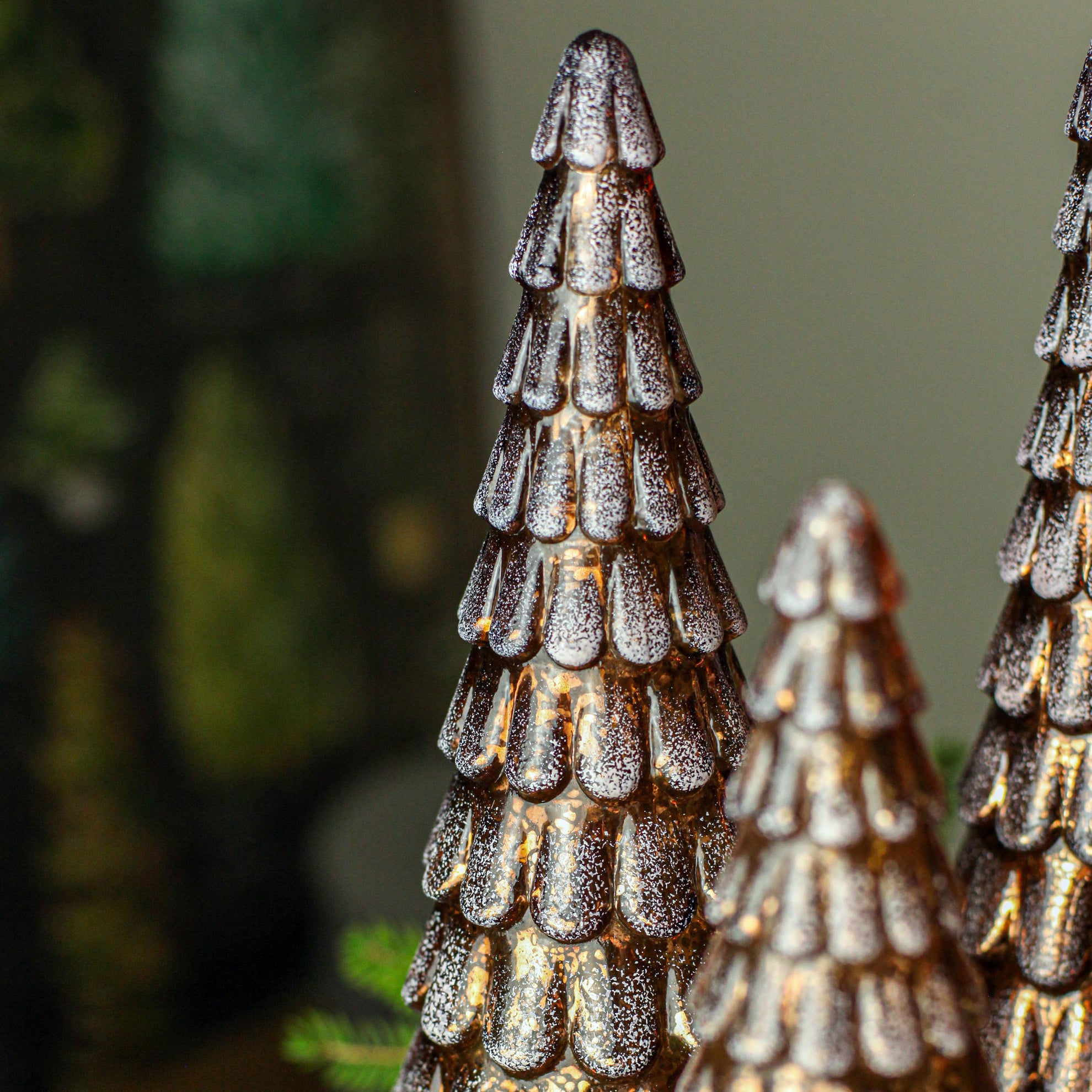 Frosted Copper LED Mercury Glass Trees w/Timers, 13