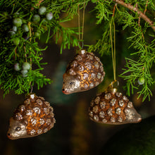 Load image into Gallery viewer, Glass Hedgehog Glitter Ornament, Set of 3
