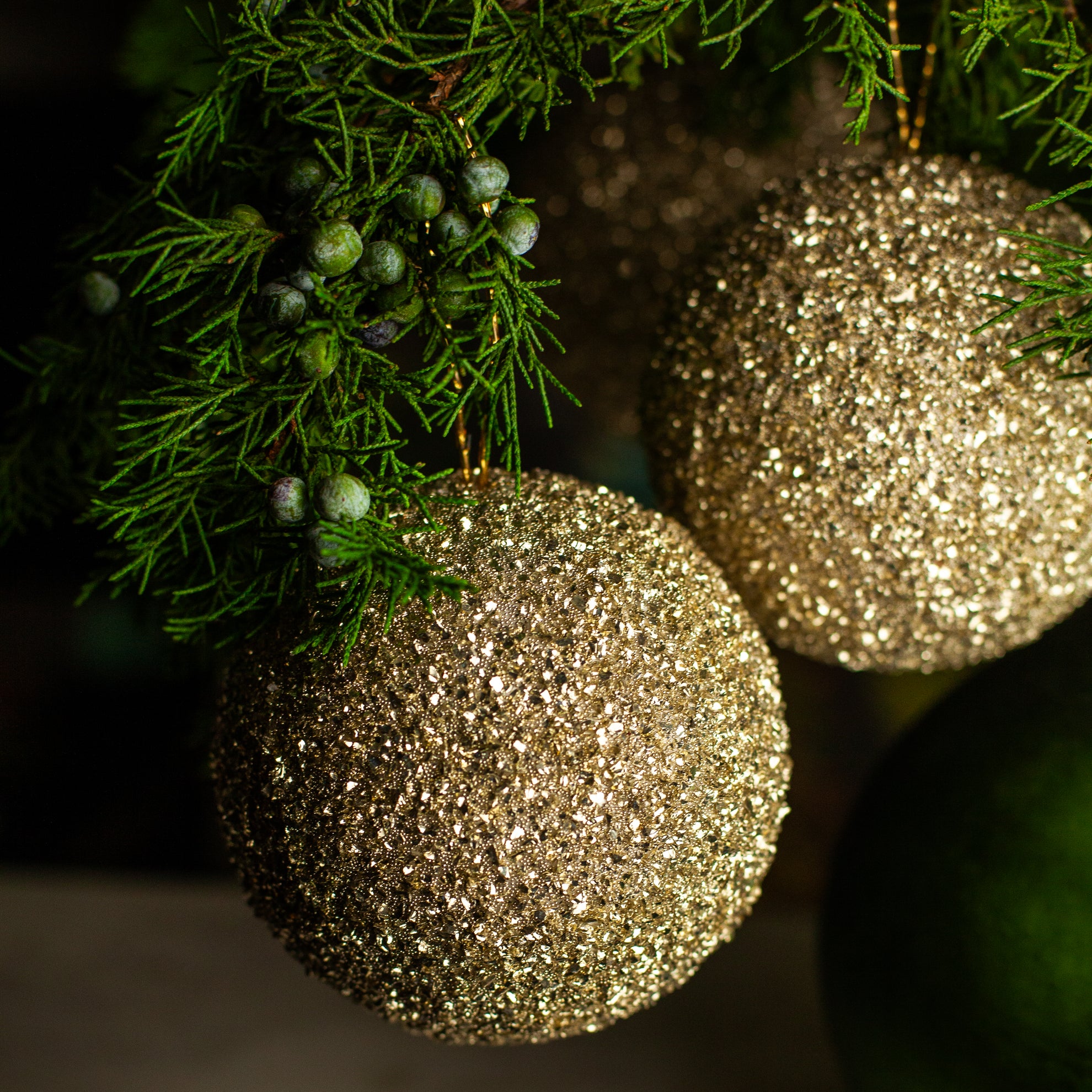 Champagne Gold Glitter Bulb Ornament, Set of 3