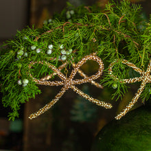 Load image into Gallery viewer, Gold Metal Rhinestone Bow Ornament, Set of 3
