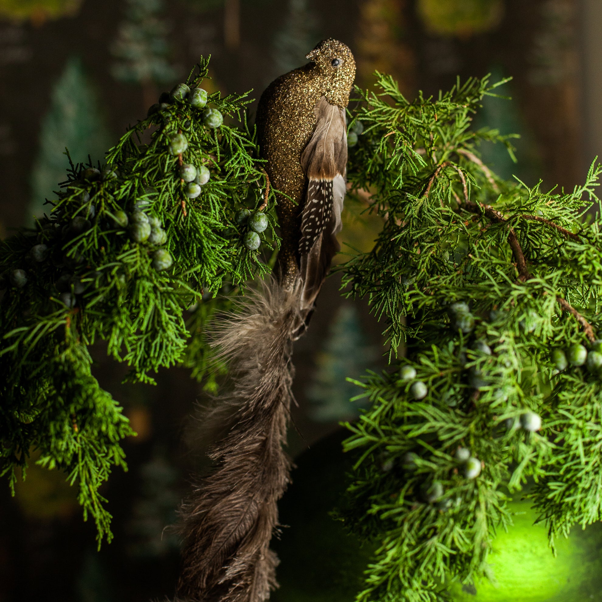 Brown Glitter Tail Feather Bird Ornament