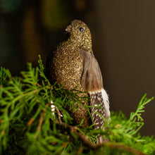 Load image into Gallery viewer, Brown Glitter Tail Feather Bird Ornament
