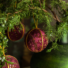 Load image into Gallery viewer, Burgundy and Copper Velvet Embellished Ornament, Set of 3
