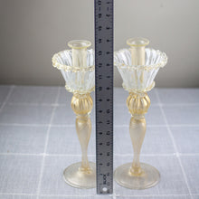 Load image into Gallery viewer, Murano Glass Gold &amp; White Candlesticks Pair
