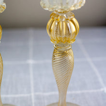 Load image into Gallery viewer, Murano Glass Gold &amp; White Candlesticks Pair
