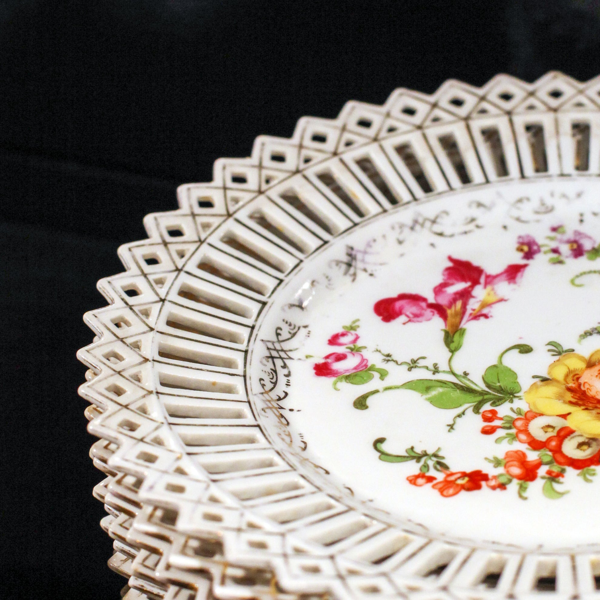 Vintage Dresden Botanical Reticulated Dinner Plates, Set of 9