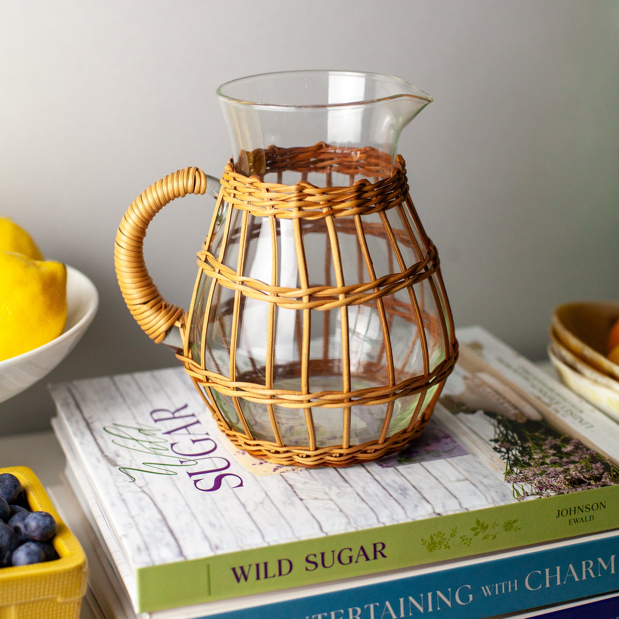 Rattan Cage Tall Pitcher, Round