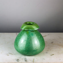 Load image into Gallery viewer, Sarreguemines Pottery Crystalline Green Glazed Vase, Folded Rim
