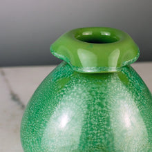 Load image into Gallery viewer, Sarreguemines Pottery Crystalline Green Glazed Vase, Folded Rim
