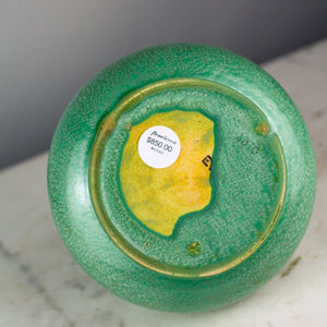 Sarreguemines Pottery Crystalline Green Glazed Vase, Folded Rim