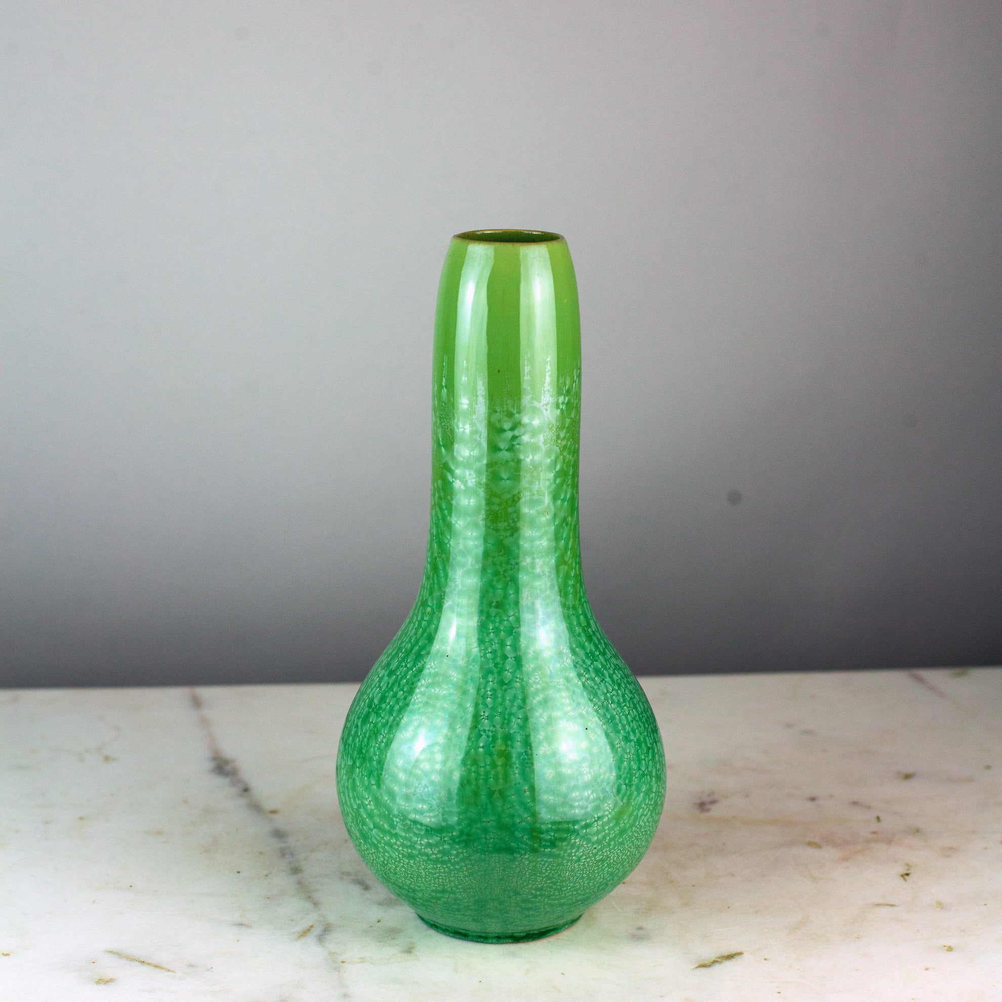 Sarreguemines Pottery Crystalline GreenGlazed Tall Vase