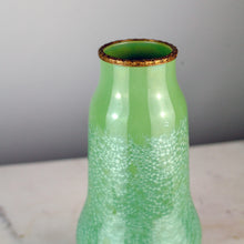 Load image into Gallery viewer, Sarreguemines Pottery Crystalline Green Glazed Bronze Dore Rim Sm. Crack
