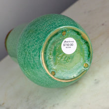 Load image into Gallery viewer, Sarreguemines Pottery Crystalline Green Glazed Bronze Dore Rim Sm. Crack
