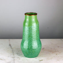 Load image into Gallery viewer, Sarreguemines Pottery Crystalline Green Glazed Bronze Dore Rim Sm. Crack
