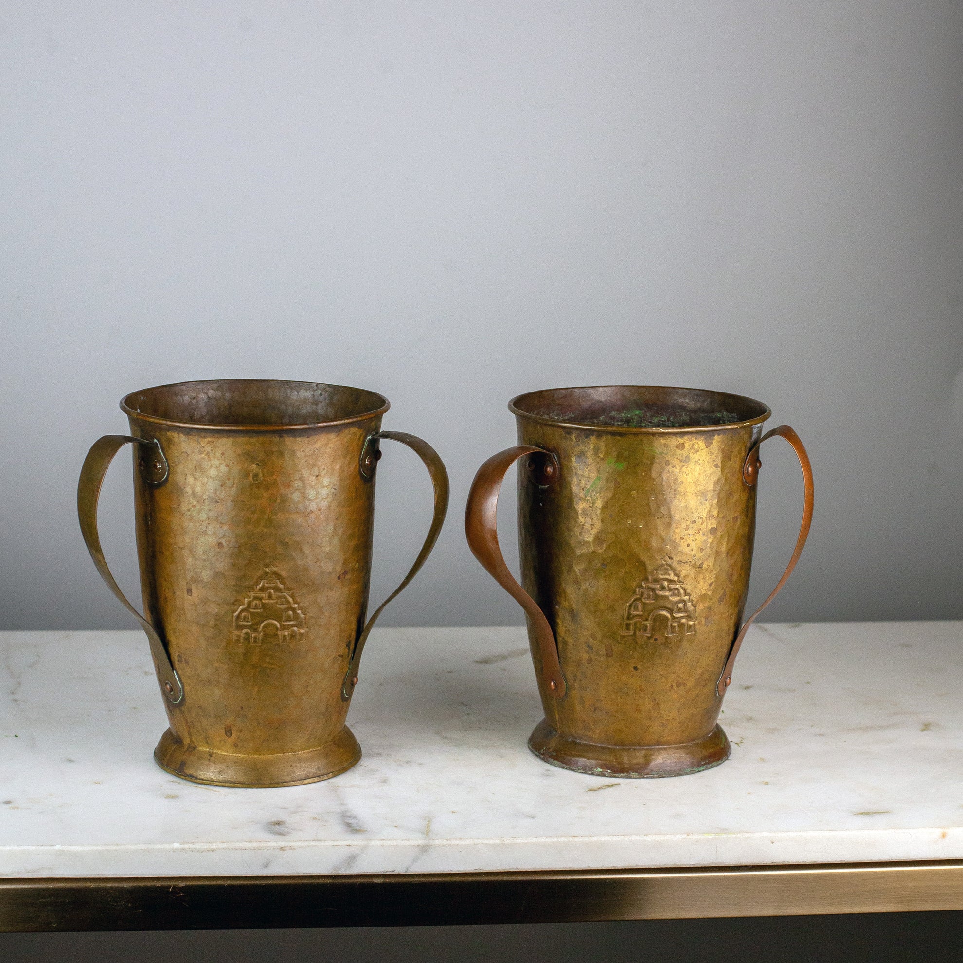 Pair of Hand-Hammered Planters, Belgian