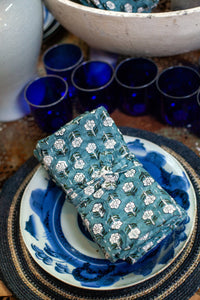 Tulsi Teal Kantha Napkins, Set of 4