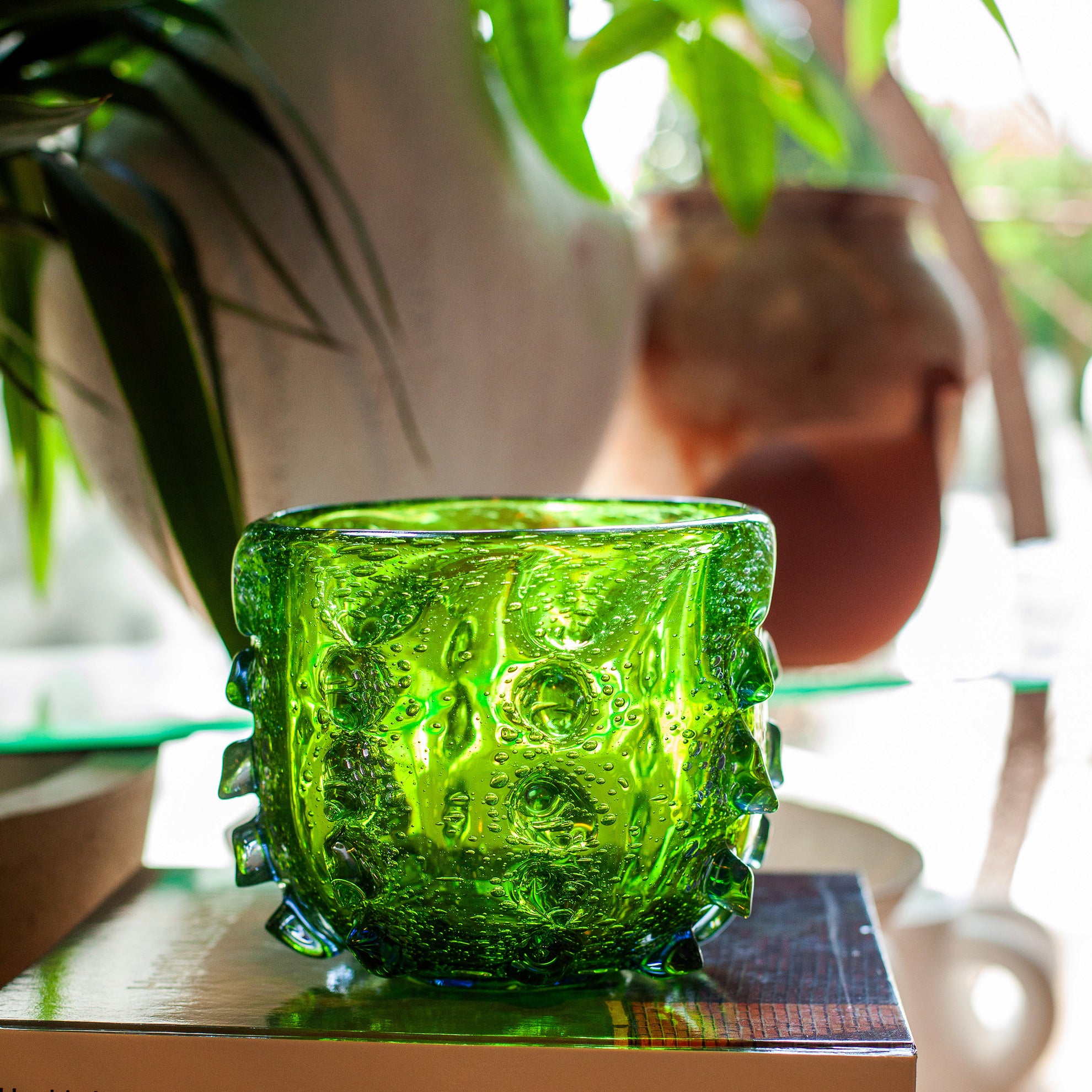 Vintage Green Glass Knob Vase