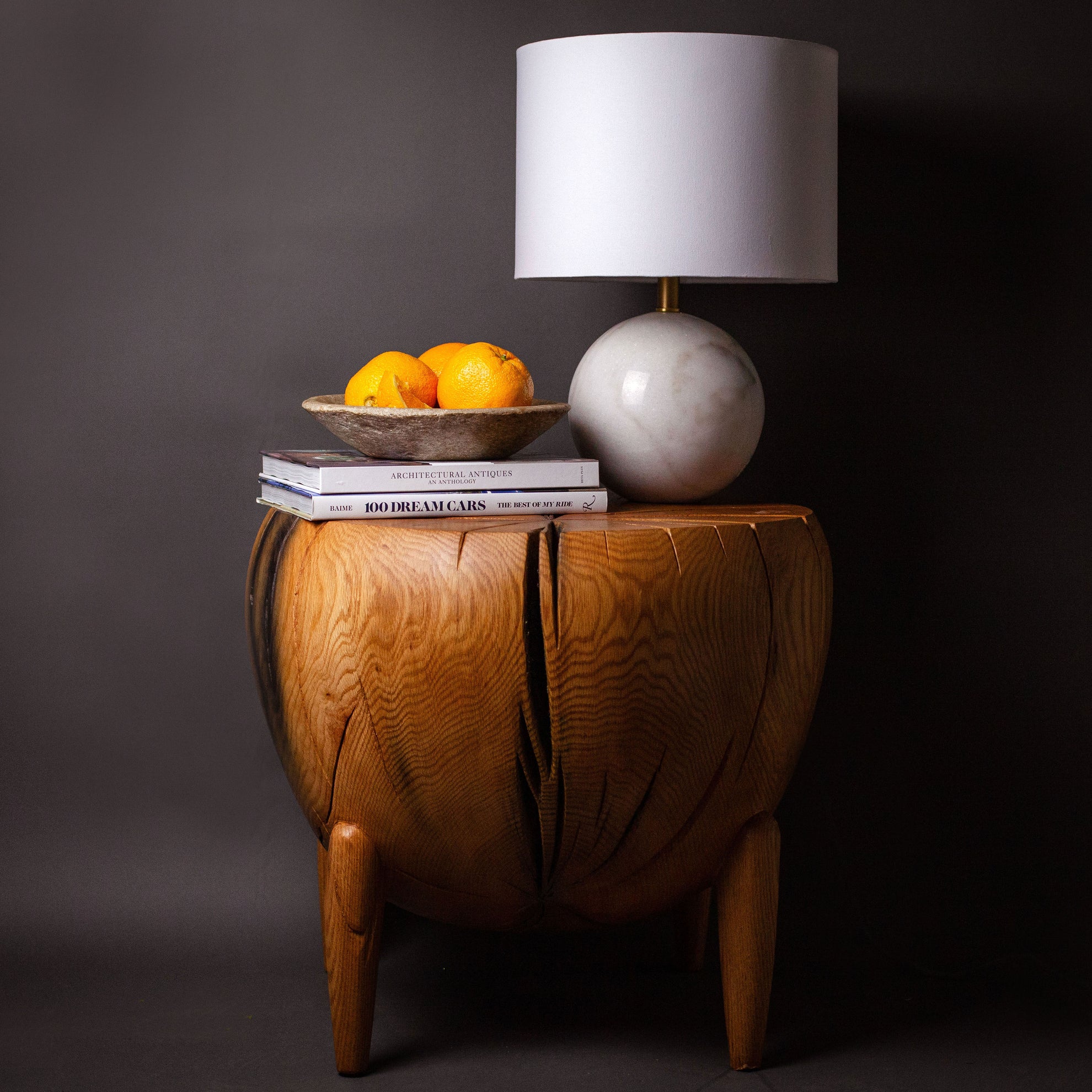 Salvaged Oak Hand Carved Side Table