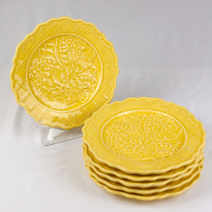 Tiffany and Co. Lily of the Valley Yellow Majolica Plates, Set of 6