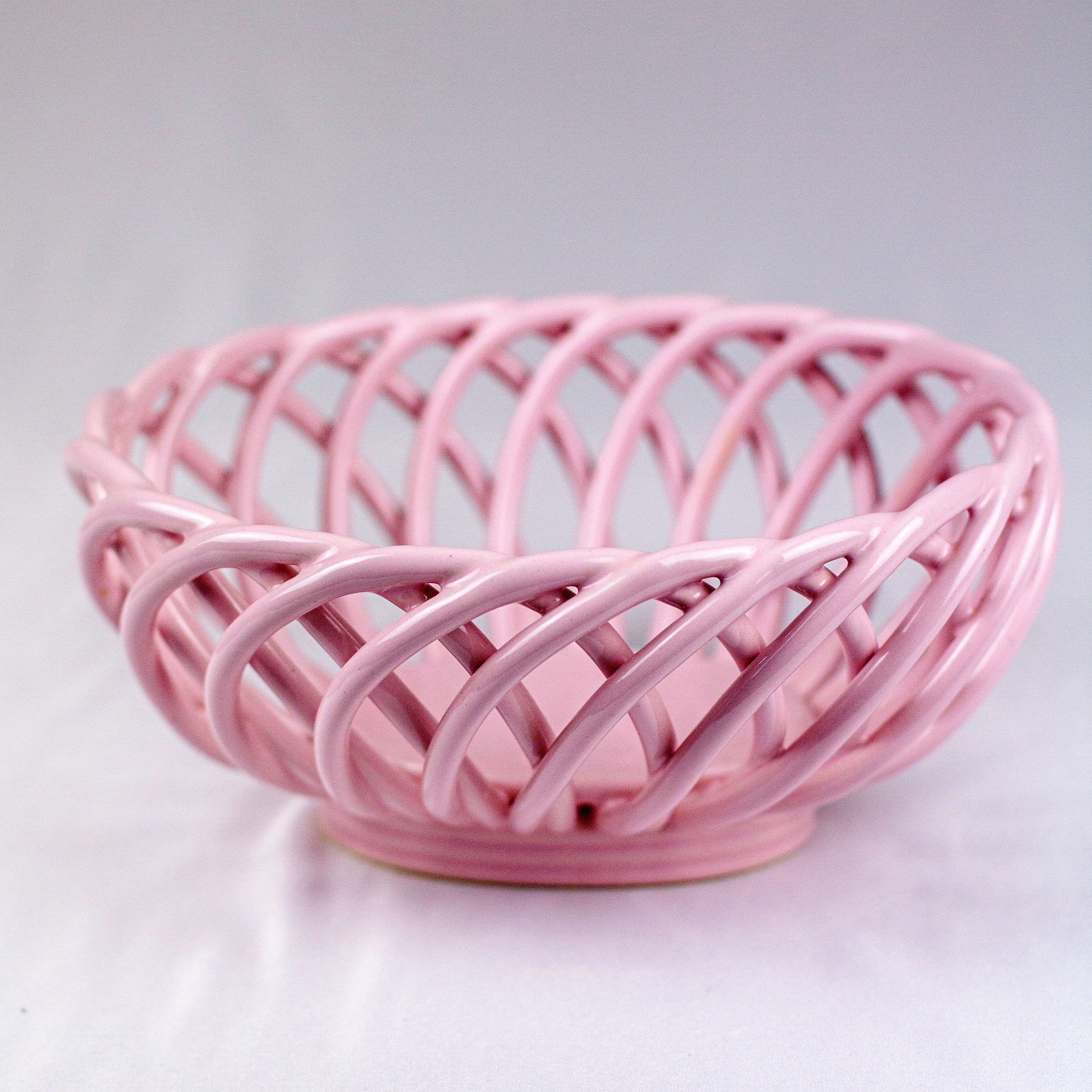 Vintage Pink Italian Weaved Ceramic Basket