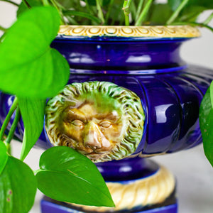 Vintage Majolica Urn with Lion Motif