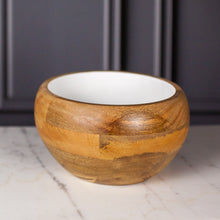 Load image into Gallery viewer, Round Mango Wood &amp; White Enamel Bowl
