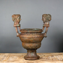 Load image into Gallery viewer, Classical Roman Cast Bronze Handled Urn with Faces
