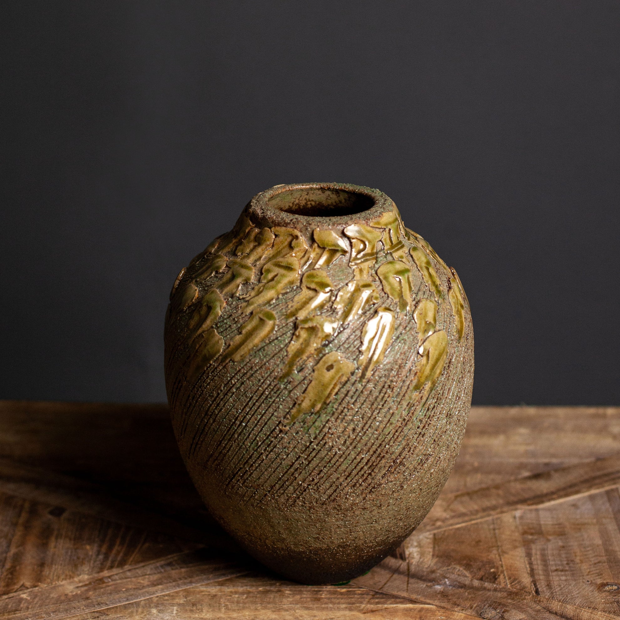 Ikebana Vase, Textured With Soft Green Detail