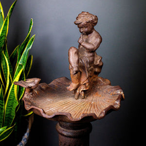 Vintage Birdbath of Cherub Talking to a Bird