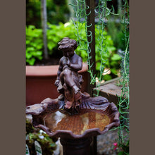 Load image into Gallery viewer, Vintage Birdbath of Cherub Talking to a Bird
