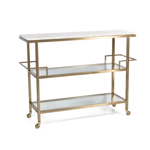 Gold Bar Cart with Makrana Albeta Marble Top