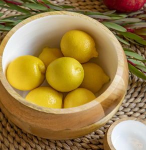 Round Mango Wood & White Enamel Bowl